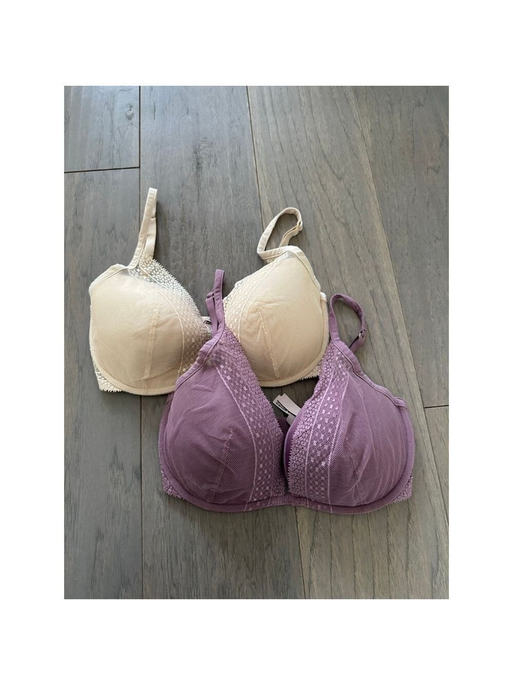 Victoria's Secret Plunge Bra Set 32DDD Purple Beige